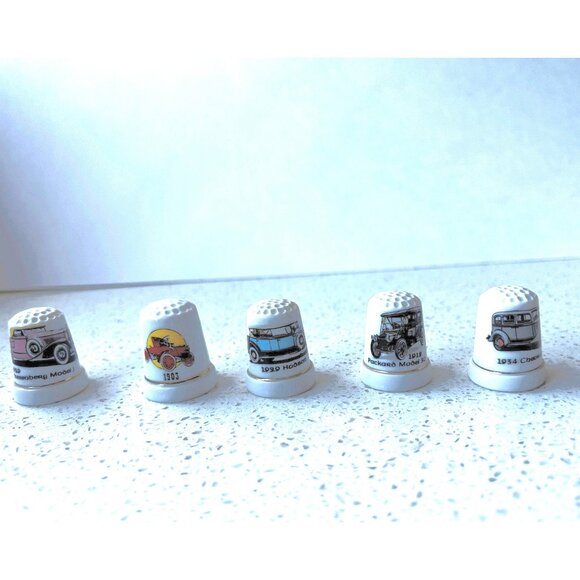 Lot of Five Collectible Car Auto Porcelain Thimbles Hudson Duisenberg Chevrolet - Picture 1 of 9